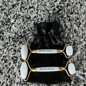 White Jade Facial Roller Duo with Satin Pouch